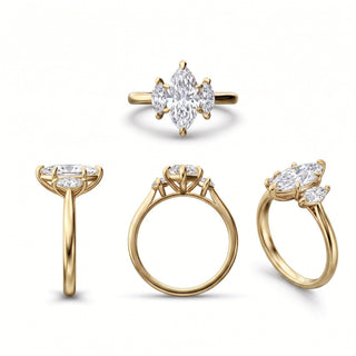 Triana Marquise Rings in 18k Gold Vermeil with D Color VVS1 Aurora Moissanite by Magnifica